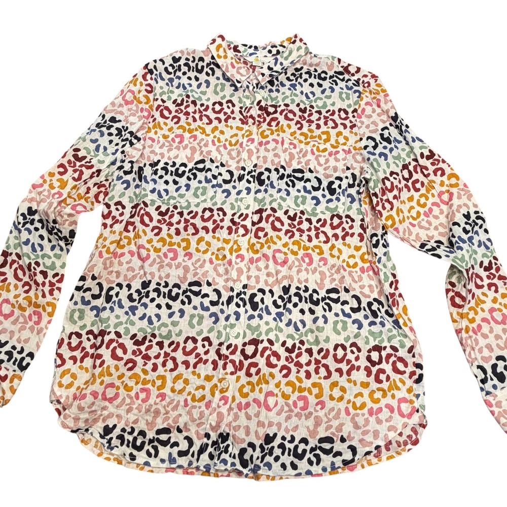 Boden Women's US Size 8 100% Linen Colorful Animal Print Button Up Shirt Preppy